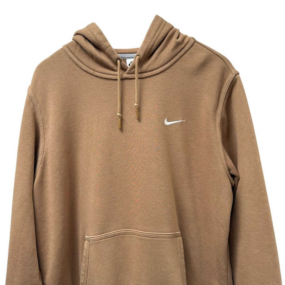 NIKE Hoodie Large Tan Pullover Cotton Blend Sweatshirt Swoosh Logo - Picture 4 of 8